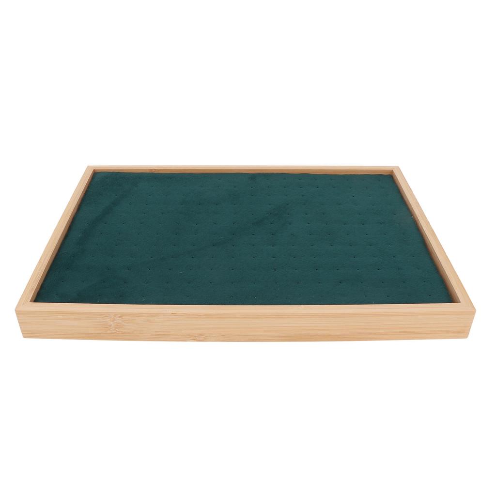 Ear Stud Tray Flannel Wood 216 Holes Lightweight Elegant Luxury Jewelry Storage Case Green