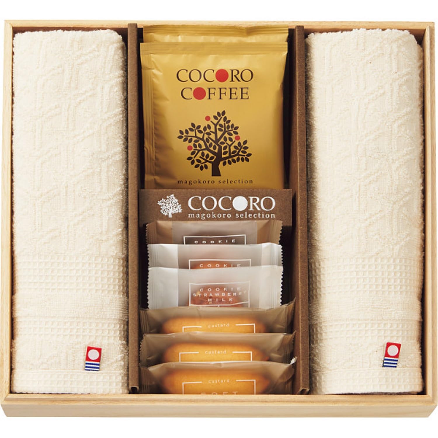 

Kokoro Imabari Towel and Sweets Set Baumkuchen Sweets Assortment Perfect as a or Celebration Gift for or New Beginnings (Wooden Box) COCO-30S Set,