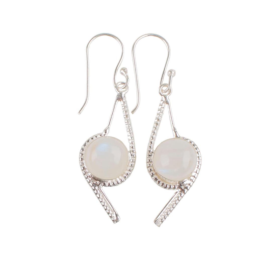 Natural Rainbow Moonstone Gemstone 925 Sterling Silver Handmade Designer Long Earrings 2.00" For Women EE-53-34