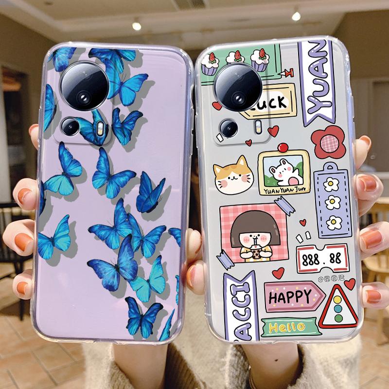 Clear Case For Xiaomi 13 Lite Shockproof Cover Cartoon Cute Cat Soft Silicone Fundas For Xiaomi 13T 14T 15T Pro Transparent Bags