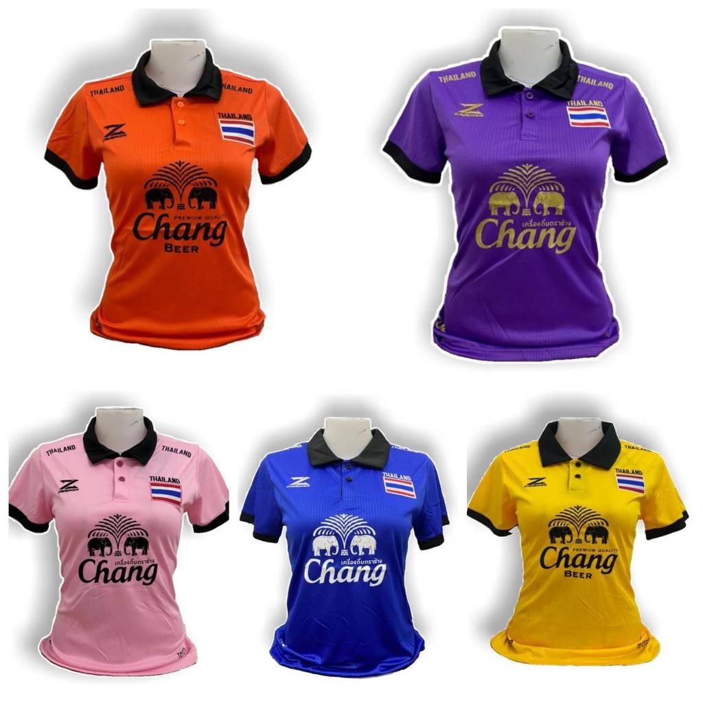 THAILAND National Football Soccer Vintage Polo Shirt Women Lady Training JERSEY CHEER Print Quick Dry Short Sleeve Uniform Elephant Flag Badge Logo