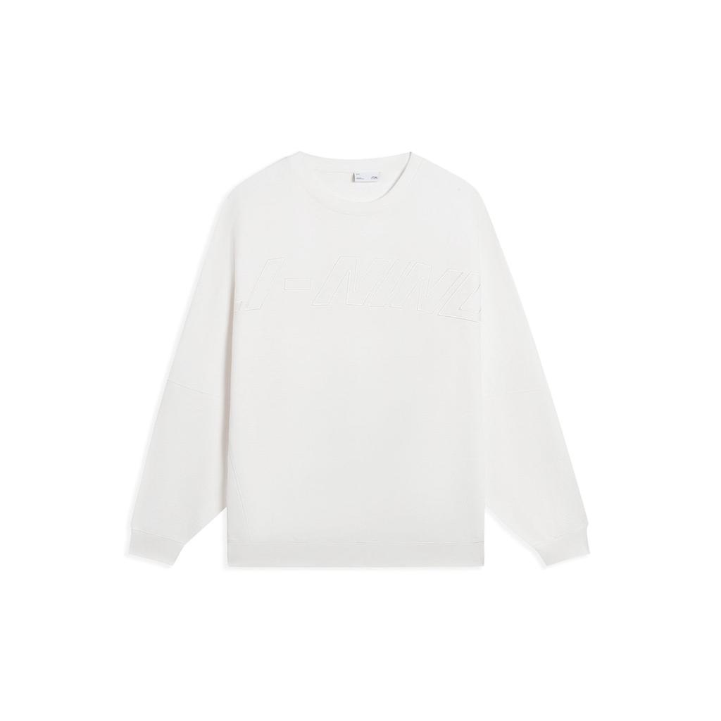 Li-Ning Pure Color Casual Sports Breathable Long Sleeve Loose Sweatshirt Men Tops Milk-White AWDS927-2