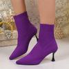 Women Elastic Sock Boots Autumn Winter Stiletto High Heels Knitted Ankle Boots Woman Slip-On Pointed Toe Boots