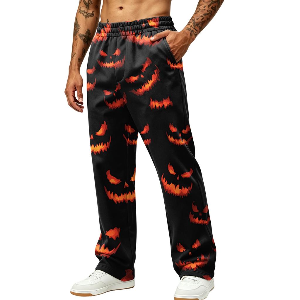 Men's Halloween Printed Sweatpants with Pockets Loose Fit Jogger Pants for Sports