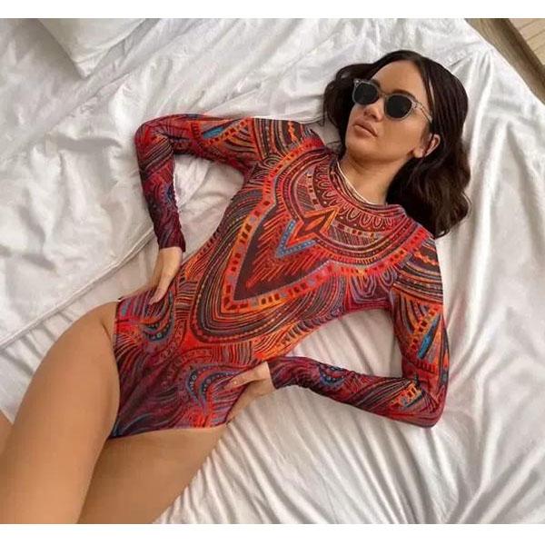 Dámské sexy jednodílné plavky s potiskem a výstřihem do V
