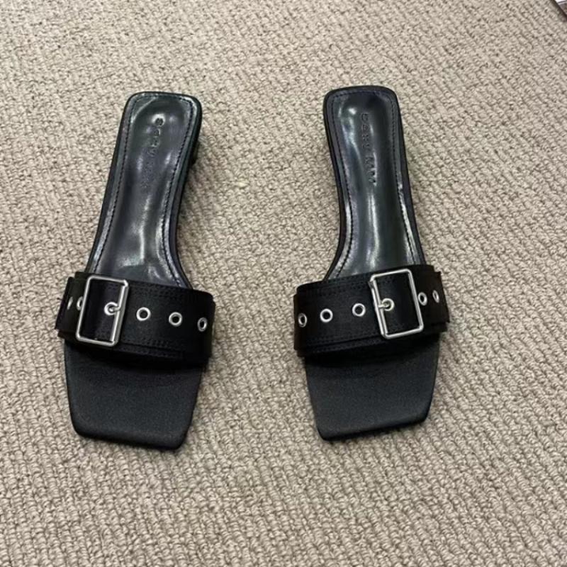 2024 New Women's Shoes Fashion Women's Slipper Black Luxury Sandals Flat Sexy Square Toe Outdoor Beach Slipper Zapatos De Mujer