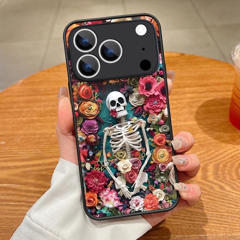 Красочный чехол с рисунком скелета для iPhone 17 Pro Max Чехол iPhone 16 Pro Max 15 14 13 16E 17E Магнитный Для Magsafe Гибридная Матовая Крышка iPhone 13 Pro Max чёрный