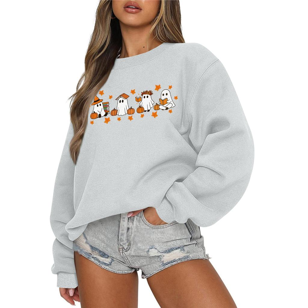Women's Casual Fashion Round Neck Long Sleeve Halloween Printed Sweatshirt
