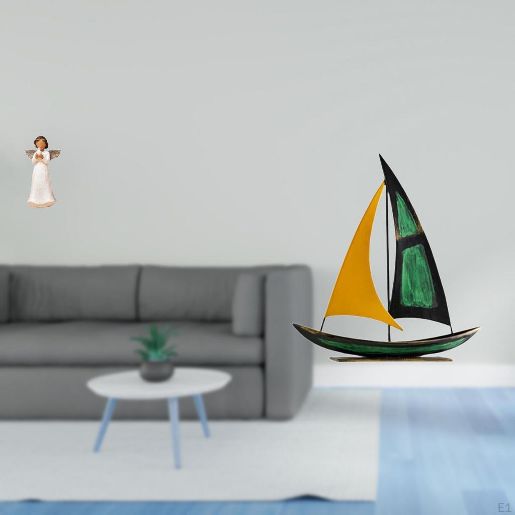 Cherub Sailboat Resin Iron Figurine Sculpture for Desk Living Room Tabletop Centerpiece Feng Shui