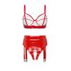 Womens Wet Look Patent Leather Lingerie Set Wire-free No Pad Bra Top High Waist Open Crotch Thong with Garter Clips for Clubwear