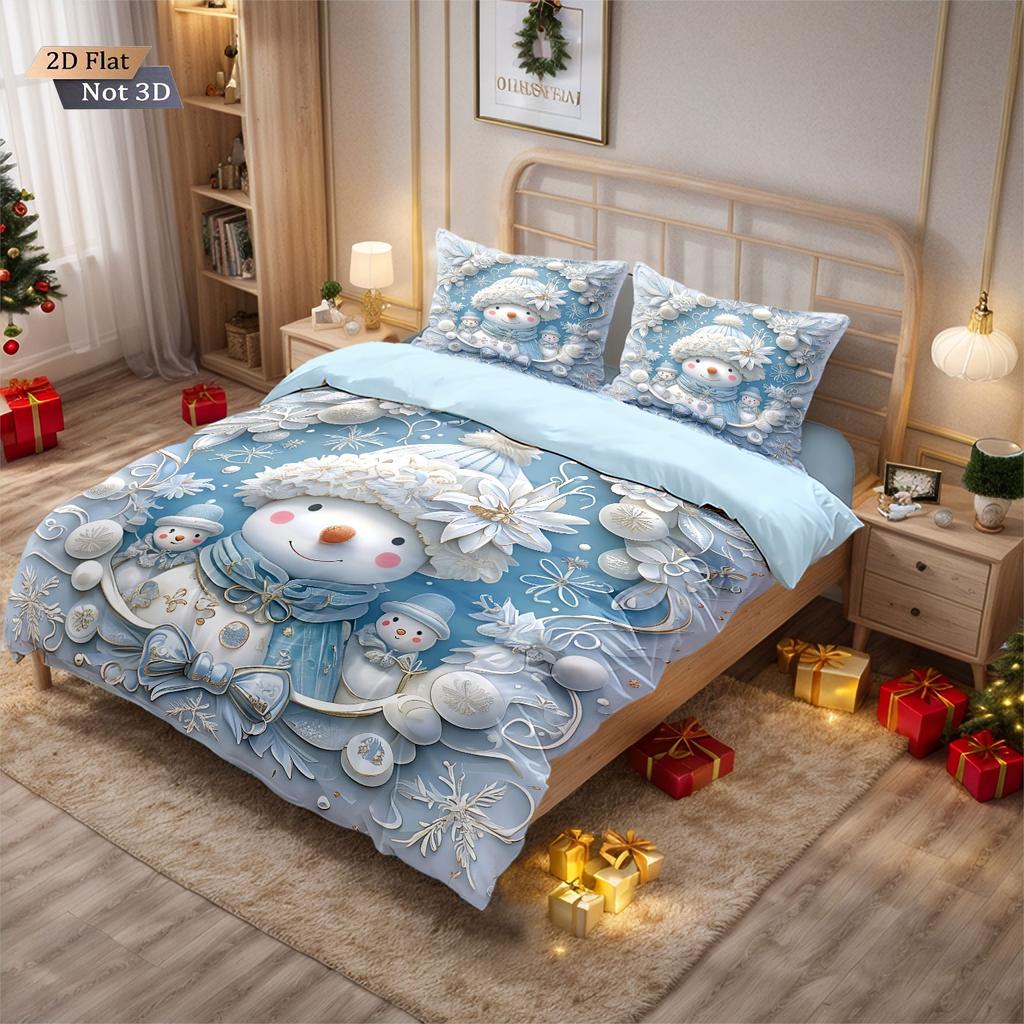 3pcs imitation relief Christmas snowman printed coreless bedding set multi size bedroom bedding decoration machine washable