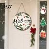 Waterproof Holiday Porch Sign Christmas Hanging Sign, Round Wooden Welcome Cute Dog Gingerbread Front Door Man for Wall Decor