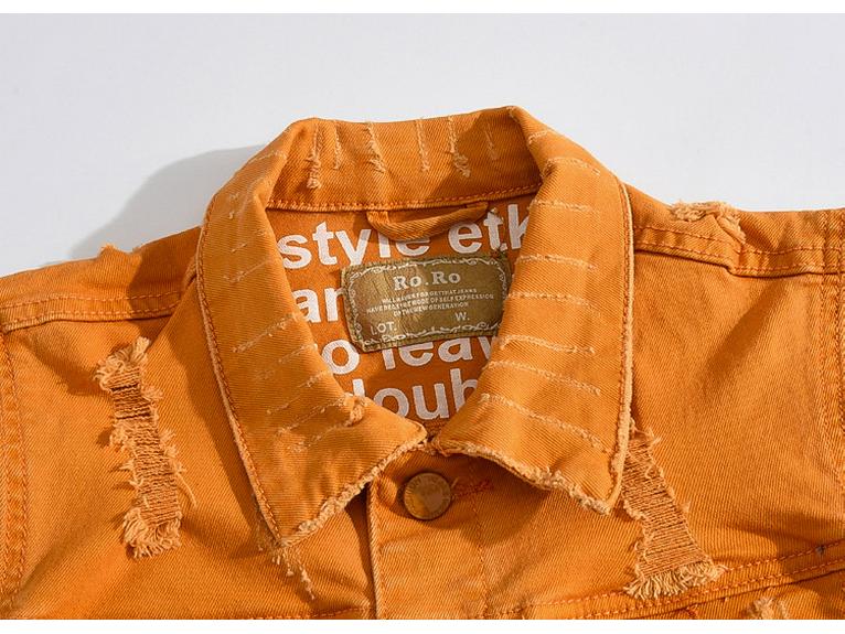 Korean Style Sleeveless Orange Denim Motorcycle Vest for Men