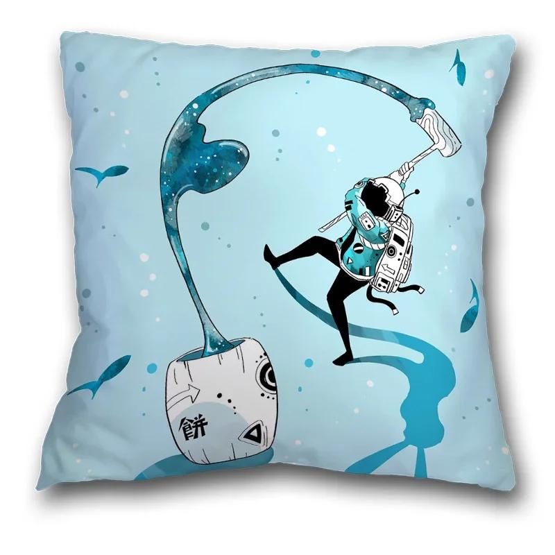 45x45cm Creative Spaceman Astronaut Ocean Blue Square Pillow Cover Living Room Sofa Office Seat Cushion  Home Decoration