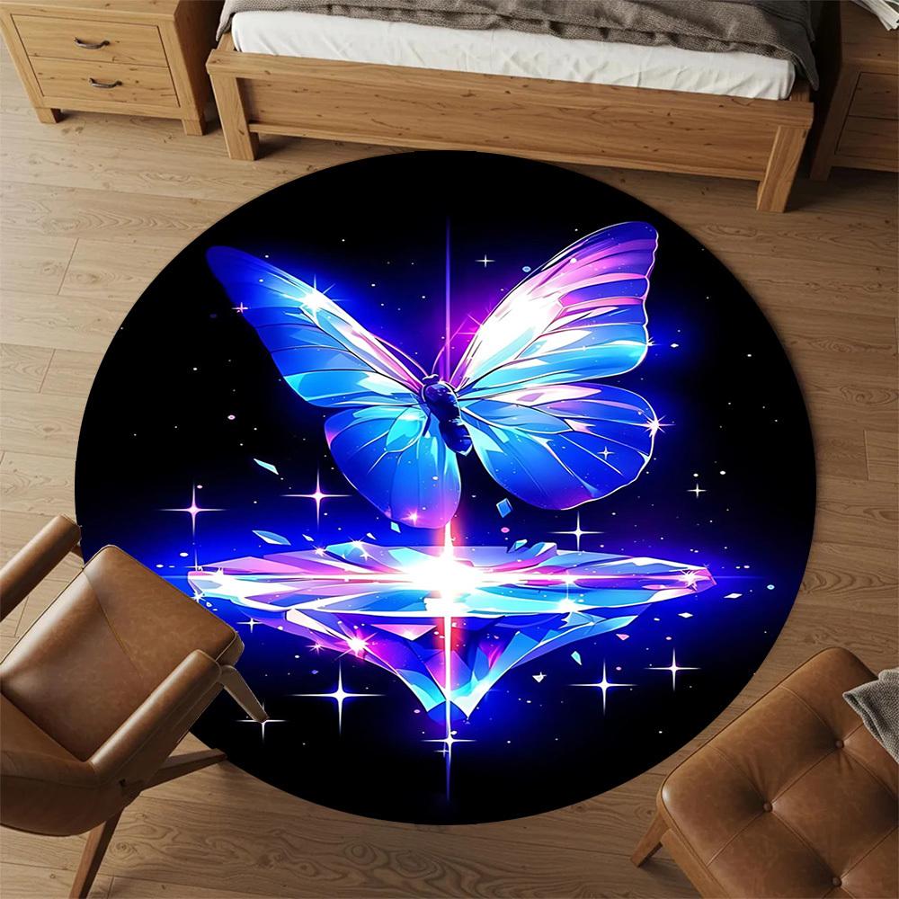 1pc Butterfly Diamond Round Chair mat office Area Rug - Non-Slip, Floor Mat for Office, Bedroom, and Indoor Decor p127149