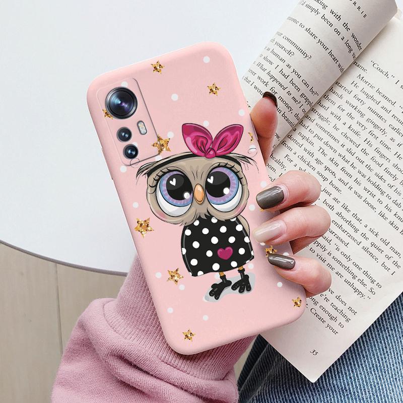 Flower Phone Case For Xiaom 12T Mi12T Pro Funda Cute Heart Cartoon Owl Xiaomi 12 T Xiaomi12T Pro Matte Soft TPU Back Cover Shell