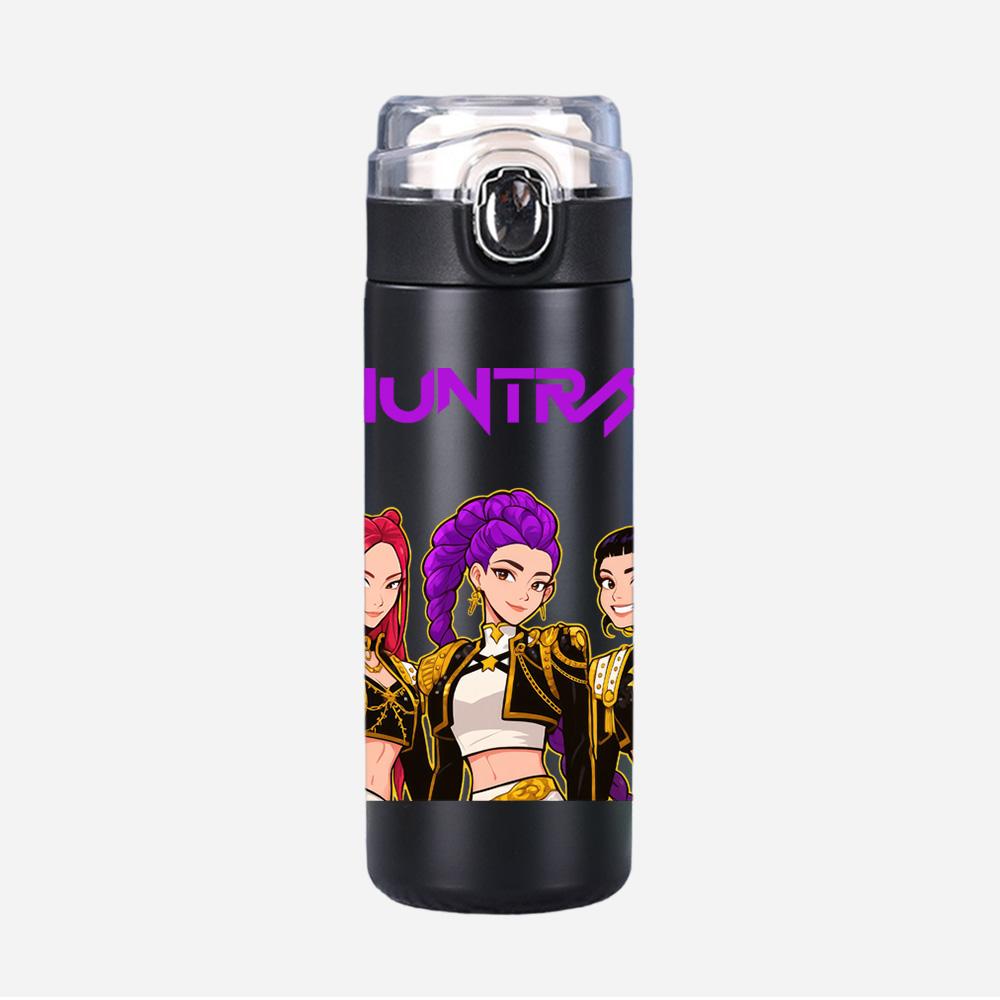 Anime K-Pop Demon Hunters Printed 400Ml Water Bottle Thermos Cup Portable Stainless Steel Leak Proof Camping Water Cup Kid Gift