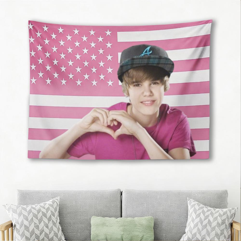 J-Justin Pink Amerikanische Flagge Popstar Wandteppich, Y2K Herz Hand Wandbehang Teppich für Schlafzimmer Wohnheim Dekor, Geschenk für Musikliebhaber 100X150CM