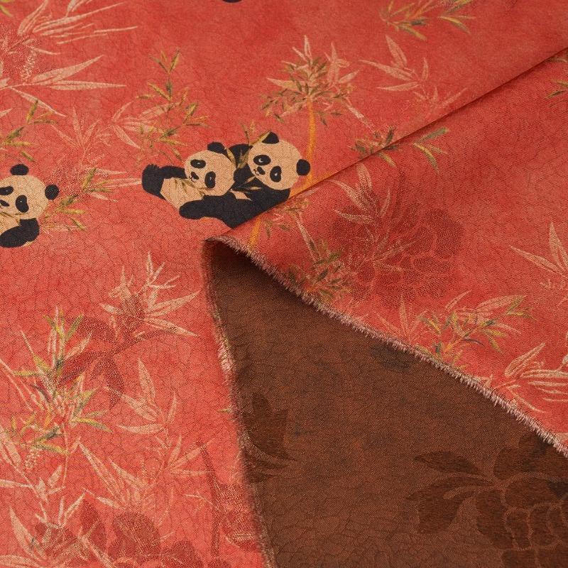 Xiangyunsha Panda Pattern Jacquard Fabric for DIY Sewing Suitable Chinese-style Cheongsams, Coats, Tang Dynasty Vests Dresses