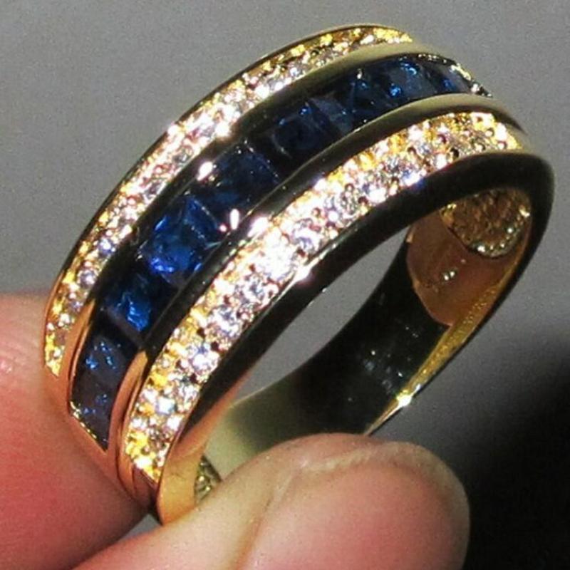 2026 Full Diamond Sapphire Square Diamond Ring, European and American 18k Gold Flash Diamond Men s and Women s Rings. no. 6