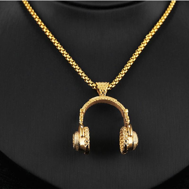 Free Fan DJ Music Headphone Shape Pendant Necklace Long Chain Men Women Hip Hop Jewelry Rock Headset Necklace Male Gift