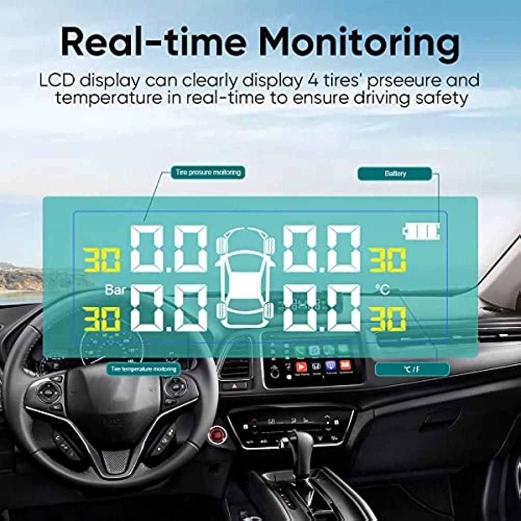 Car Tire Pressure Monitor Systems LCD Display Wireless Solar TPMS Alarm Tire Safety With 4 External Sensors