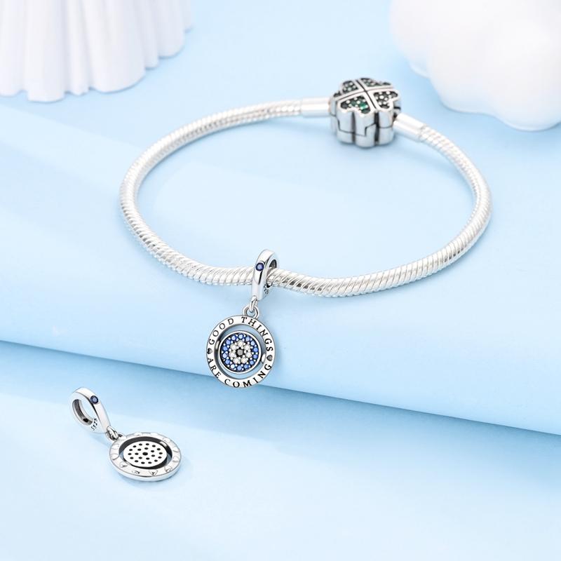 Charms Original Copper Blue Zircon Rotating Eye Pendant Beads Fit Bracelet Women Jewelry Diy Fine Gift Accessory