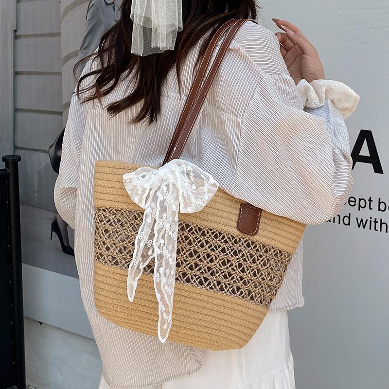 

Large capacity bag women s portable commuter tote bag woven seaside beach bag casual versatile vacation straw bag women