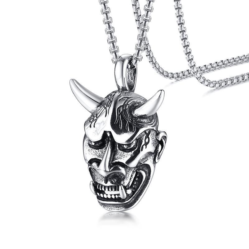 Golden Horn Prajna Pendant, Men'S Ghost Mask Necklace Halloween Gift