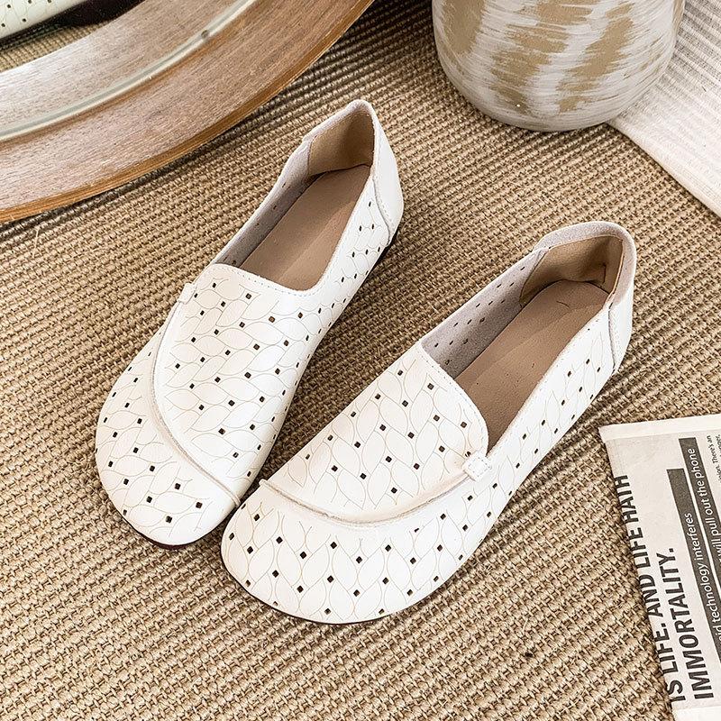 Retro Hollow Hole Shoes Single Shoes Women's 2025 One-pedal Summer Non-slip Soft-soled Small Leather Shoes Old Beijing Cloth Shoes