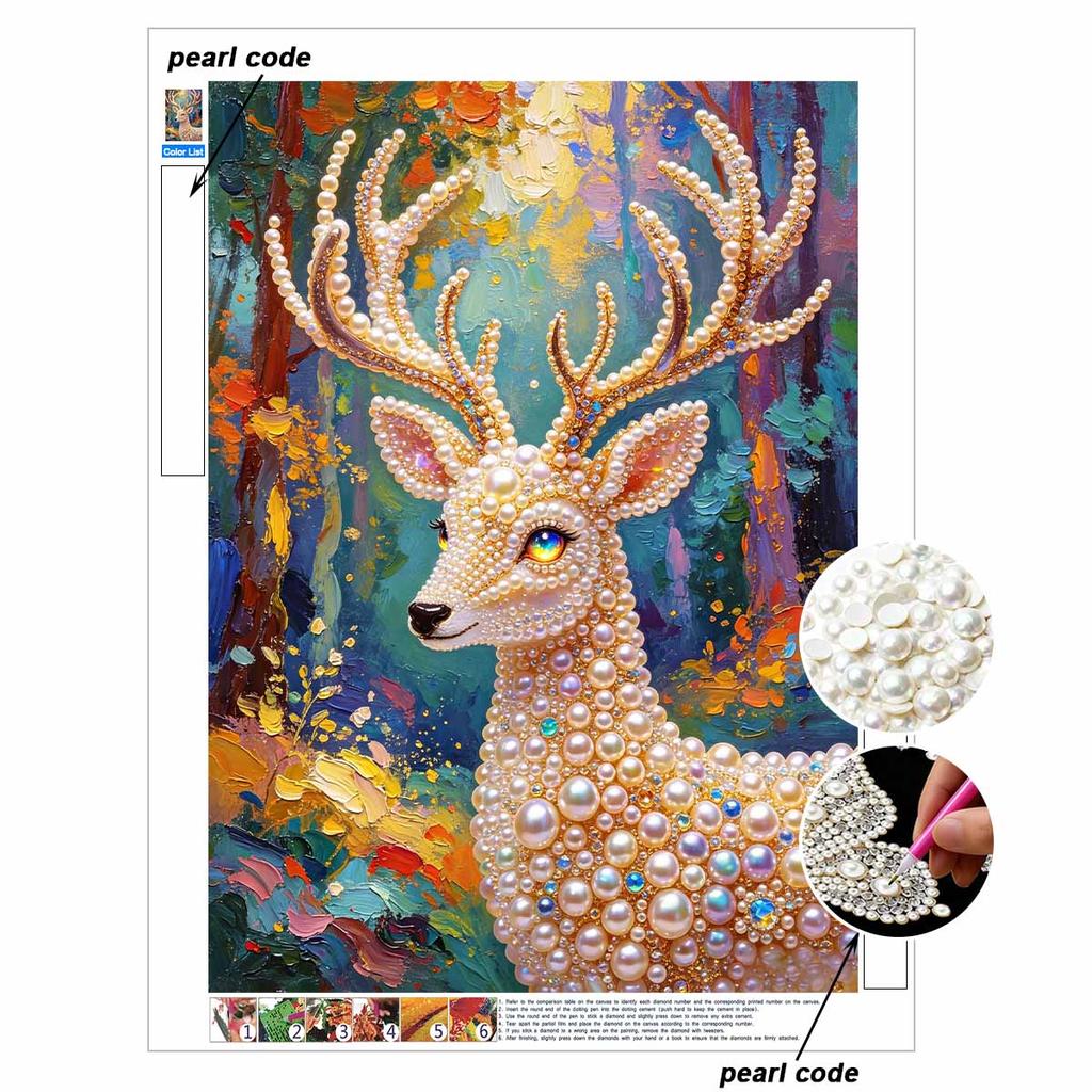 Pearl Painting Kit, 5D Pearl Shaped Diamond Elegant Deer Painting Kit Suitable for Home Living Room, Bedroom, Study Room and Wall Art Gifts