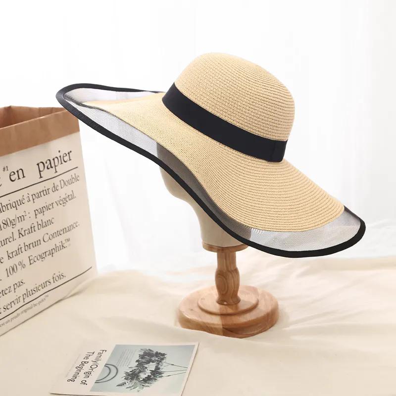 WTEMPO Women's Mesh Patchwork Solid Color Spring Summer Foldable Sunscreen Hats Office Ladies Wide Brim Travel Beach Breathable Commuting Sun Hats