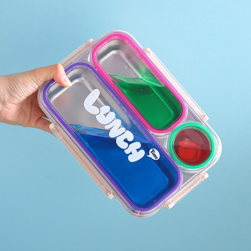 Stainless Steel Lunch Box With 3 Compartment Design Microwave Safe Leakproof Portable Students Office Workers