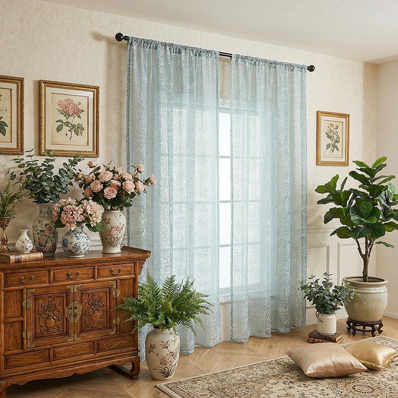Simple Small Fresh Simple Style Modern Jacquard Window Screen Living Room Bedroom Homestay Finished Light Transmission Curtain Window Screen