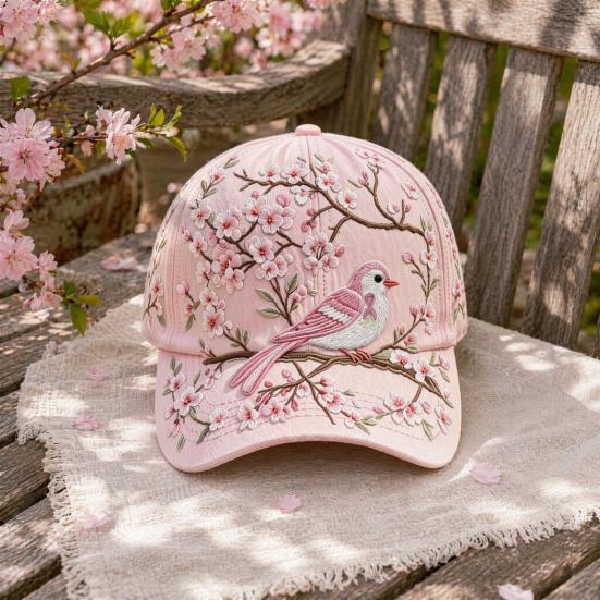 Baseballpet voor Dames, Baseballpet met Geborduurde Bloemen- en Vogelpatroon, Verstelbare Pasvorm Tuinzonnehoed voor Lente Zomer Buiten