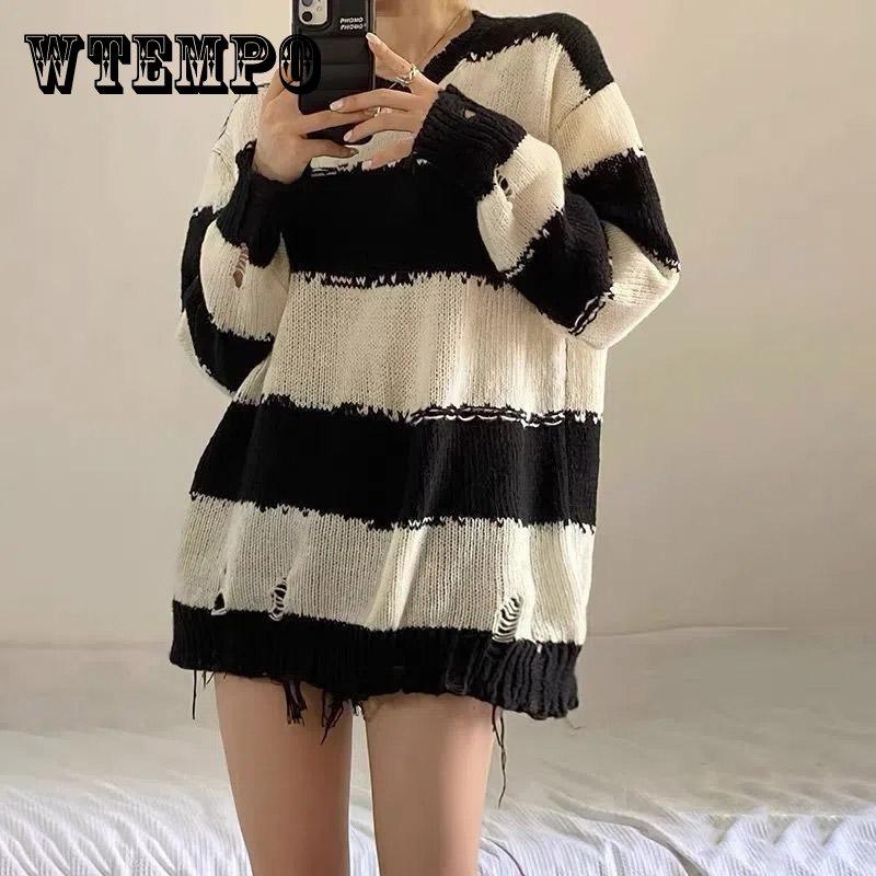 Striped Sweater Women's Retro Y2k Mid-length Knitted Sweater Top Loose and Lazy Style Korean Style Outer Wear Pullover Sunscreen Clothing