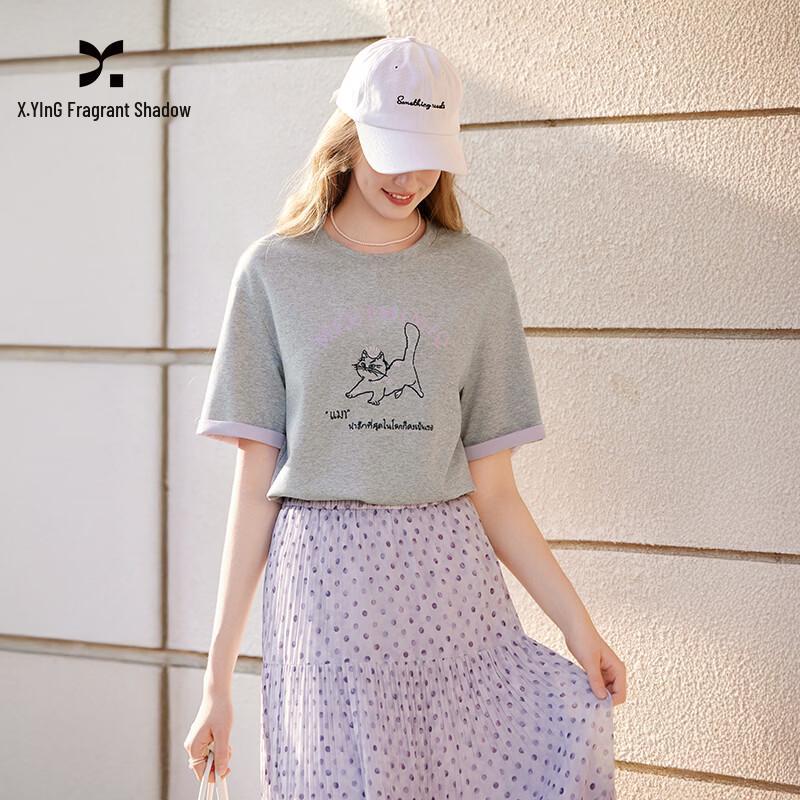 Xiangying Women s Printed Short Sleeve Faux Two-piece T-shirt S