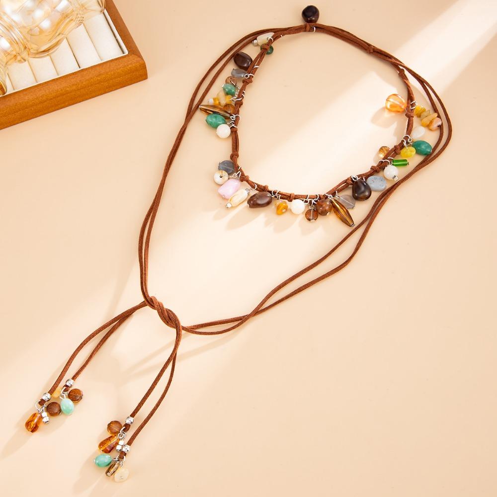 New Bohemian Irregular Multicolor Stone Waist Chain Necklace for Women Versatile Summer Beach Vacation Bikini Body Chain Jewelry