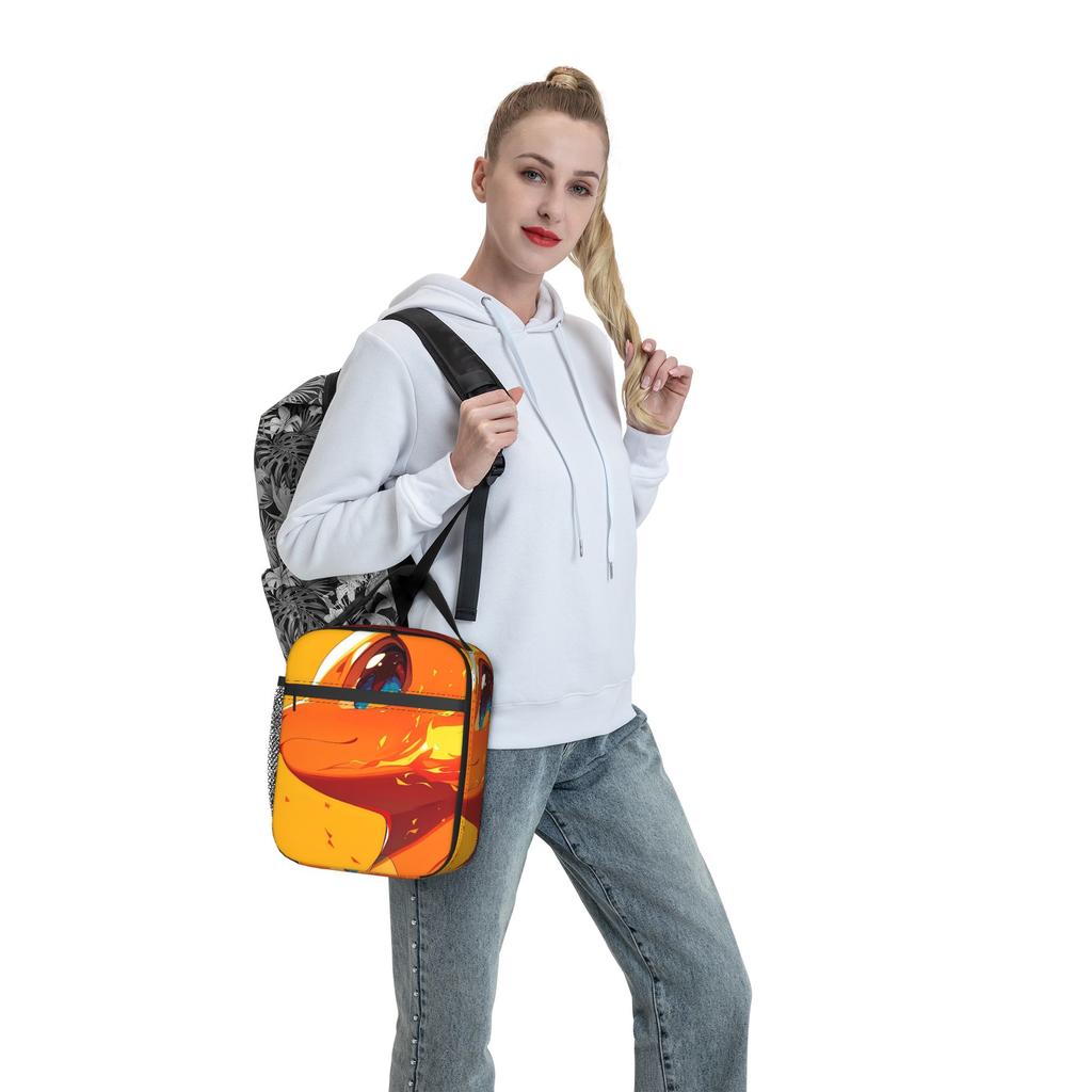 Charmander Close Manga Lunch Bag For Unisex  Print Travel Lunch Box Casual Portable Insulated Oxford Cooler Bag