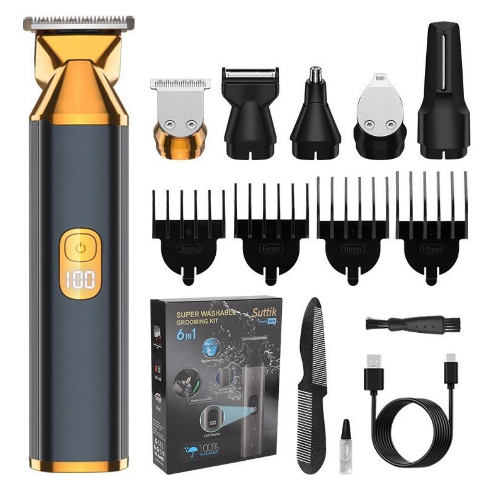 Men's 5-in-1 Professional Electric Hair Trimmer LCD Hair Clipper Shaver Rechargeable Body and Nose Hair Trimmer Set