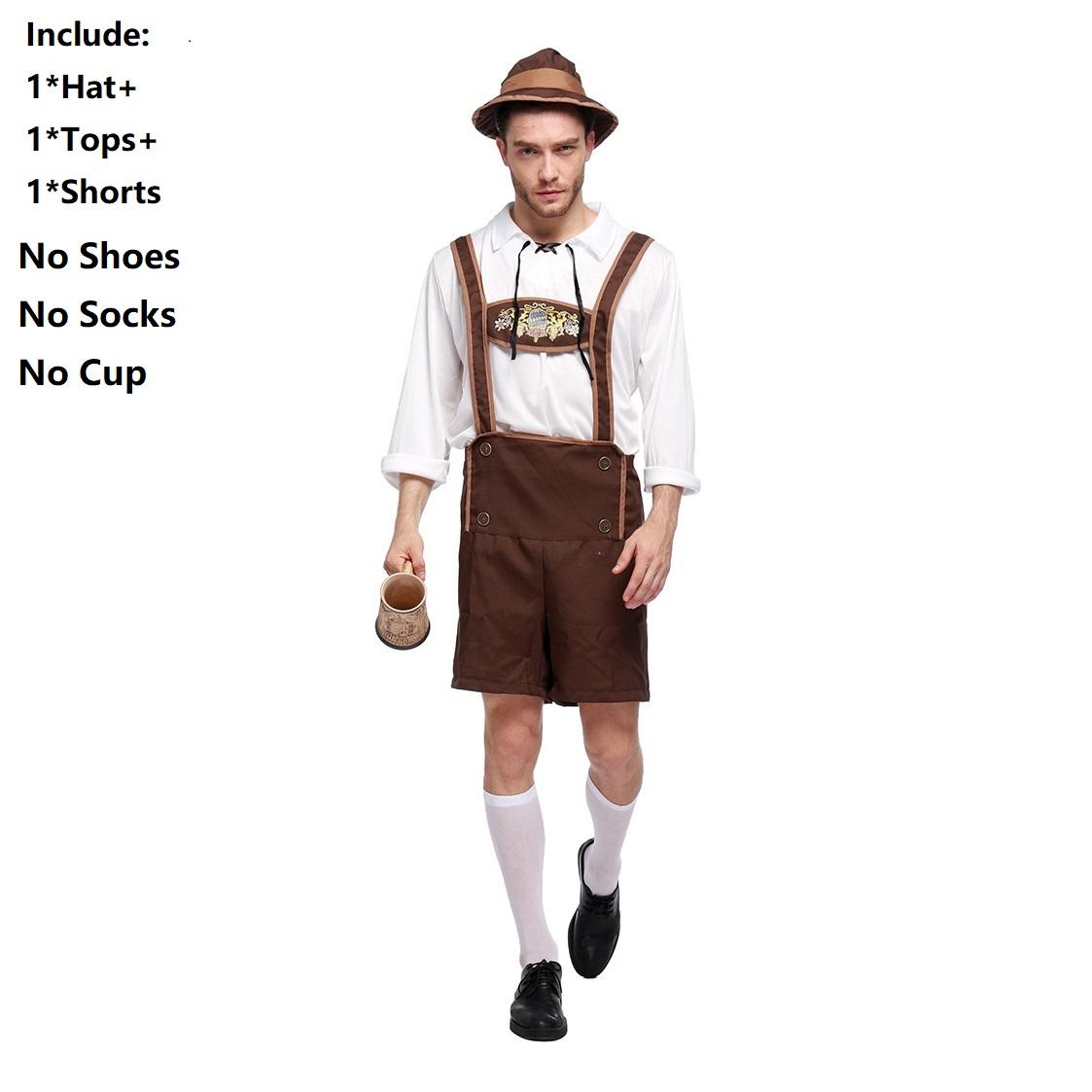 

Clothing Oktoberfest Men Stage Costume Cosplay Shirt Suspenders Shorts Hat With L