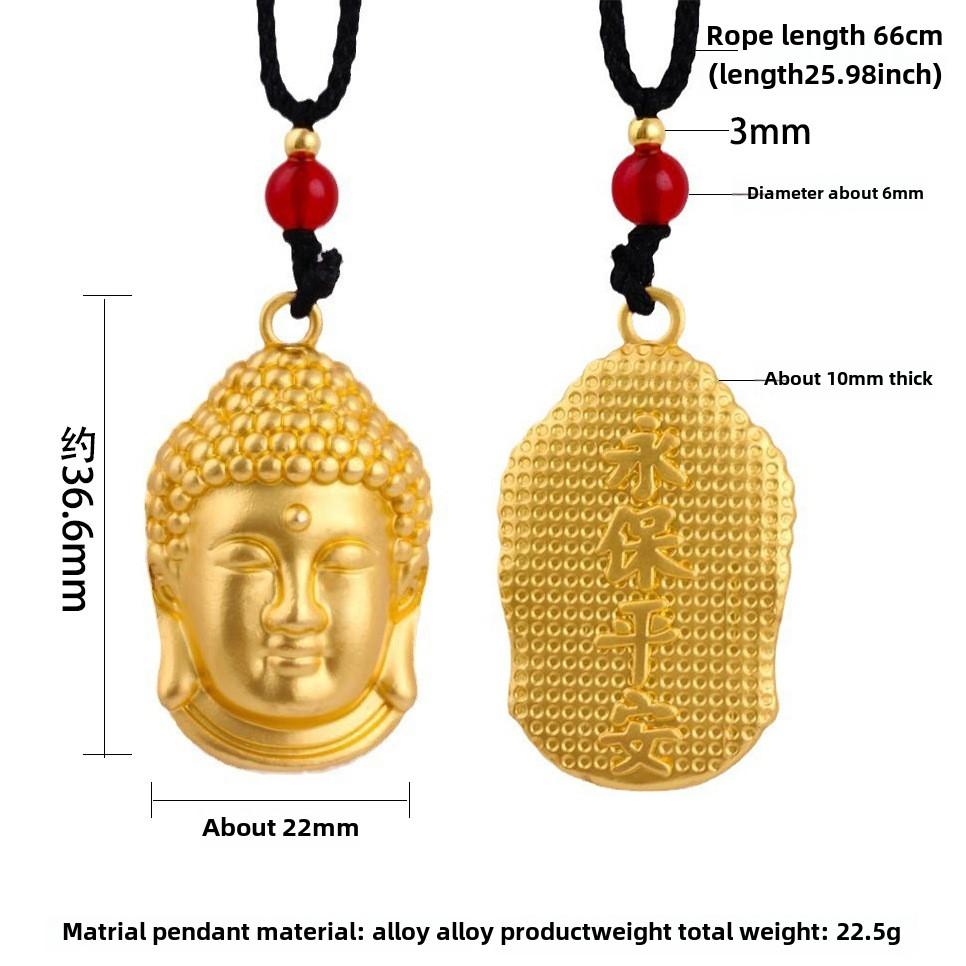 Náhrdelník s přívěskem z pískového zlata Buddha Dragon Yellow Gold Černý provazový řetízek na krk
