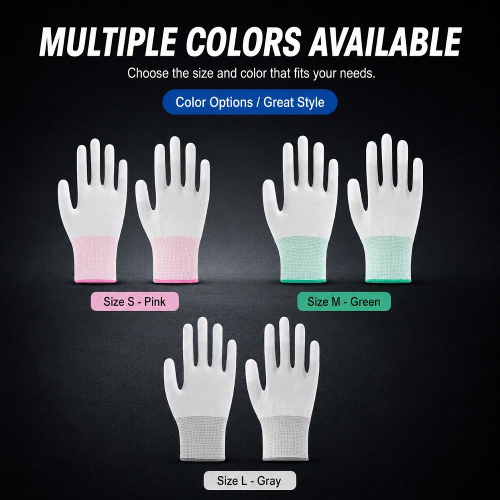 10Pairs Nylon PU Coated Work Gloves, 13-Gauge Breathable Anti-Slip Gloves for Repair, Construction and Gardening