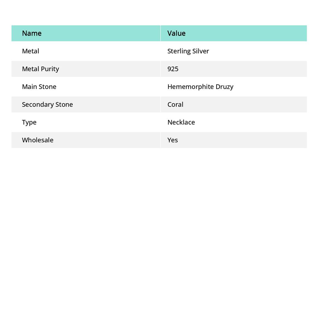 Natural Hememorphite Druzy, Coral 925 Sterling Silver Jewelry Necklace 18" Z9l35