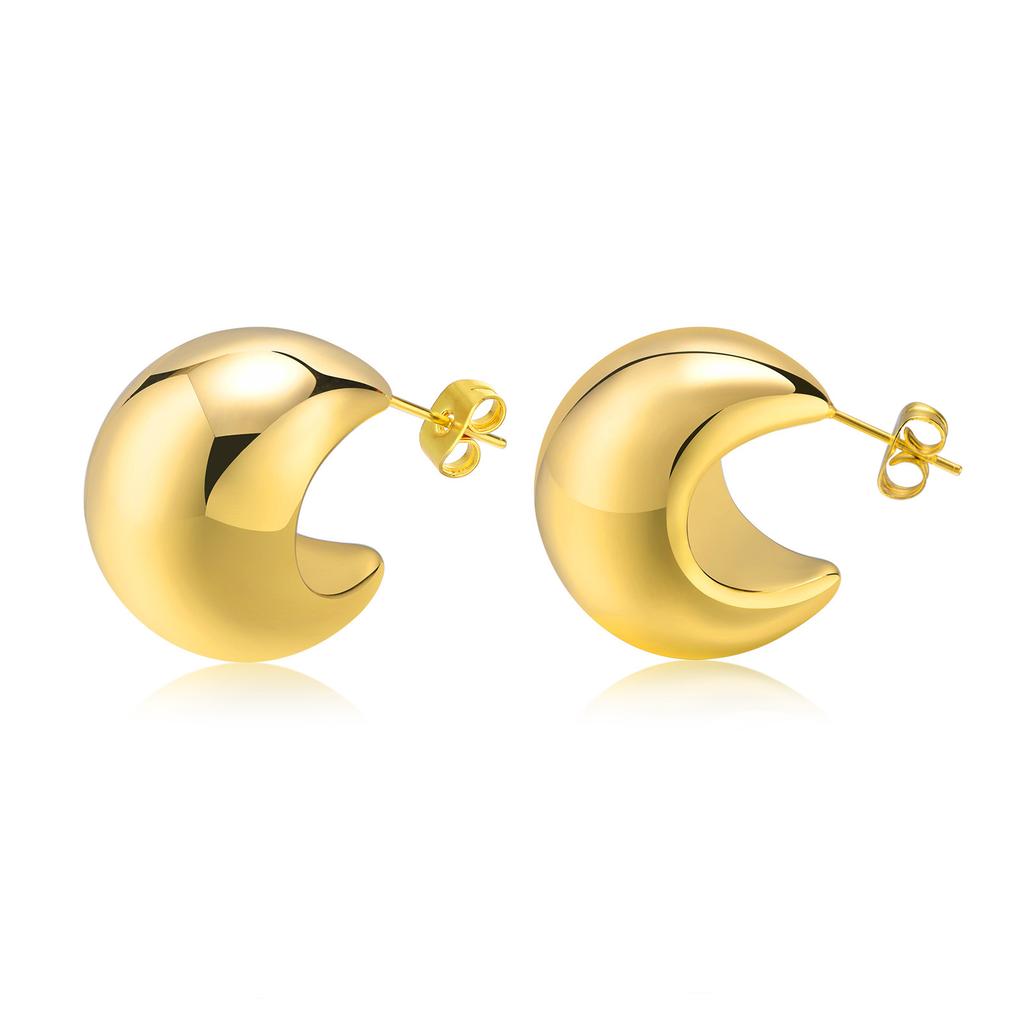 Stainless Steel Open Hoop Earring Women, Crescent Moon Shape Tube Earring Gold Plated Trendy Gift
