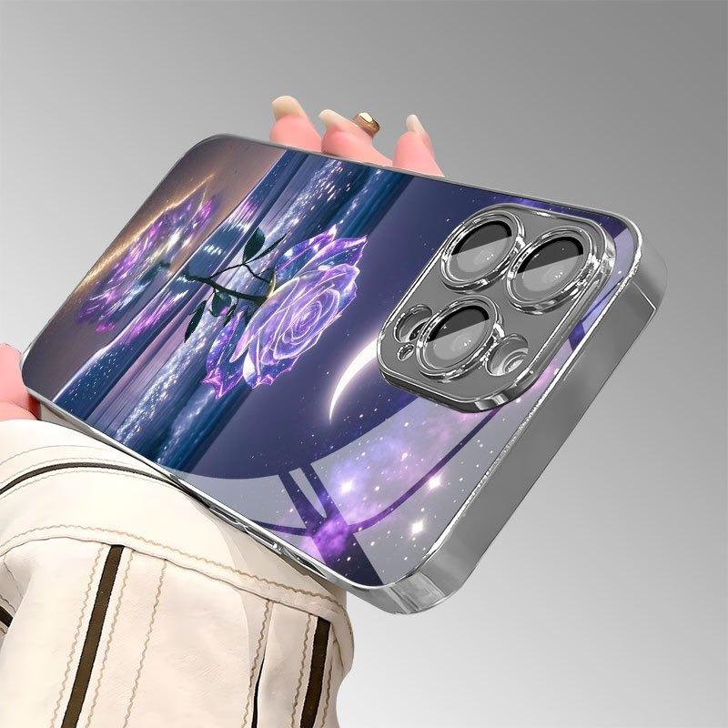 Μωβ Ροζ Θαλασσινό Μοτίβο Τεμπερισμένο Γυαλί Επιμεταλλωμένο Ασημί Θήκη Κινητού Τηλεφώνου Για Samsung Galaxy S23 S24 S25 Ultra Plus FE Κάλυμμα