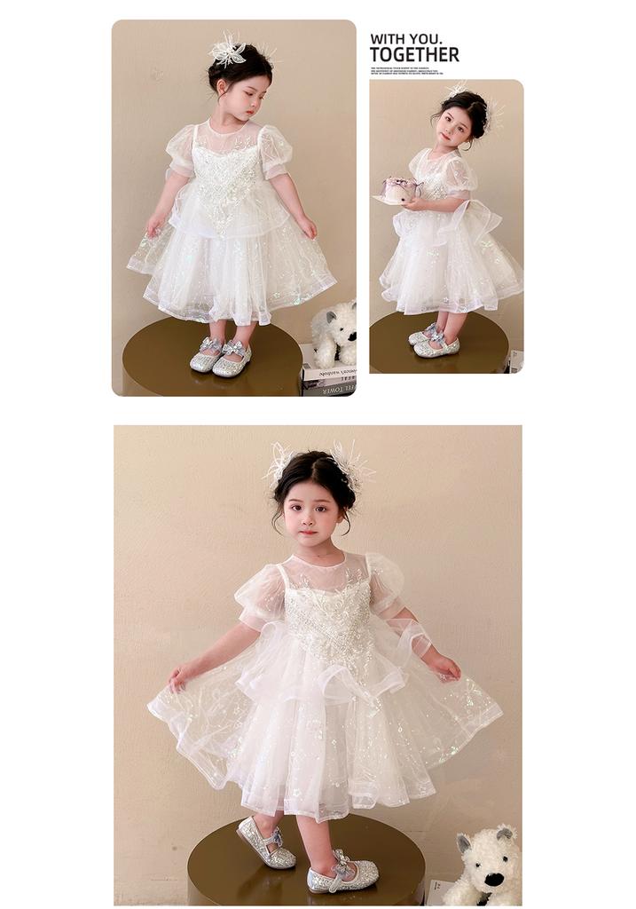 Girls' Dress, Summer New Style, High-end and Western-style, Children's White Birthday Dress, Princess Dress