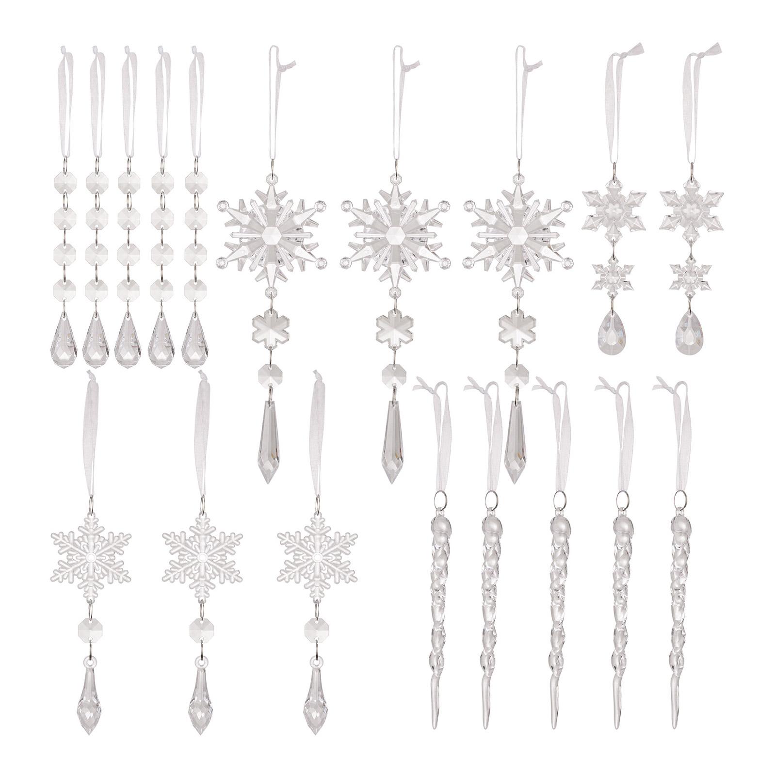 

18Pcs Crystal Clear Acrylic Snowflakes And Icicles Christmas Tree Hanging Decorations Winter Theme Festive Adornments