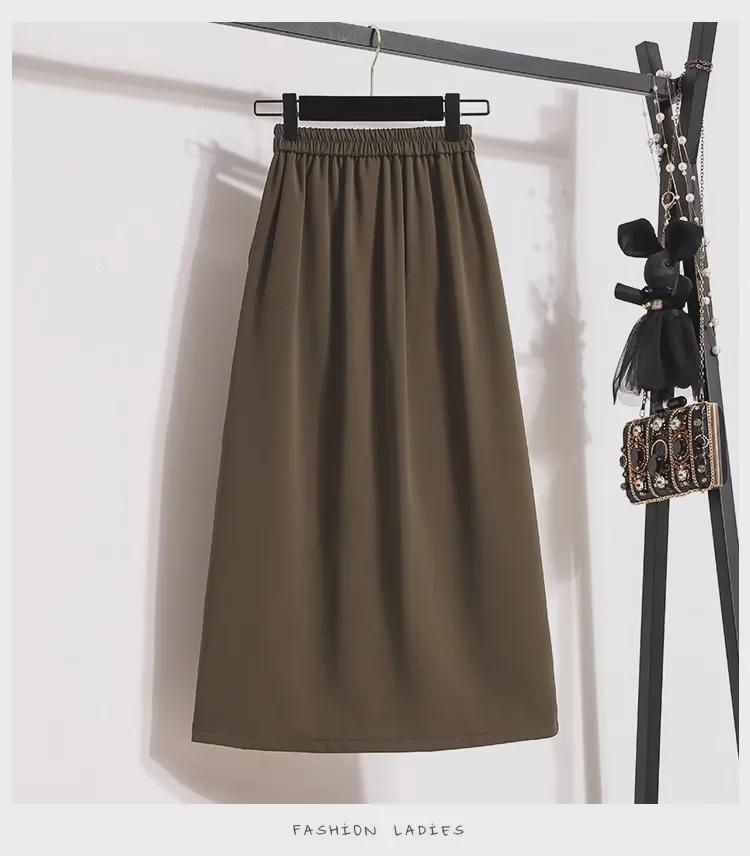 Hochwertiger schwarzer Schlitzrock für Damen – mittellang, hohe Taille, schmale Passform für Frühling und Herbst 2024