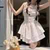 Pure Desire French Girly Suspender Dress Summer Design Fungus Edge Sweet Floral Dress Double Layer